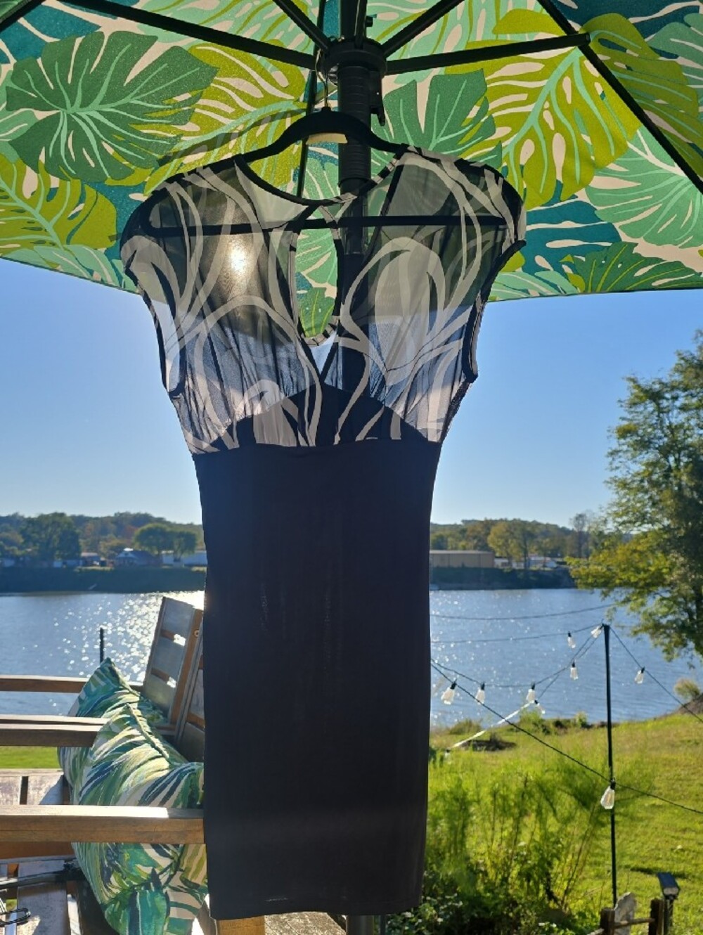 Y2K Black and White Patterned Sheer Cap-Sleeve Women's Dress